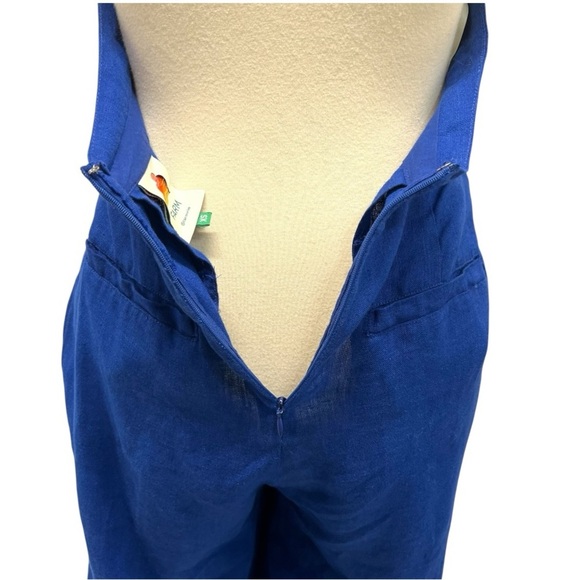 Farm Rio Blue Linen Halter Back Wide Leg Pleated Jumpsuit Women’s XS - Picture 8 of 16